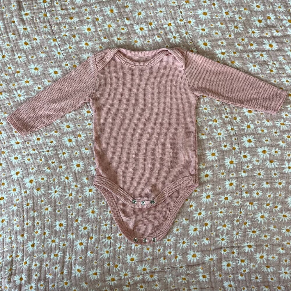 Chick Pea Baby Girl Pink Long-Sleeved Ribbed Onesie - 3-6 months